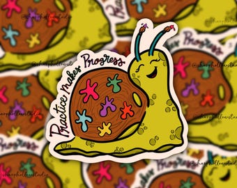 Artist Snail Sticker | Practice Makes Progress | Paint Palette Snail Sticker | Colorful Snail | Funky Artist Merch | Creative Stickers |