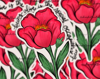 Pink Watercolor Flower Sticker | Vintage Stickers | Single Stem Flower | Dainty Florals | Being Alive is the Special Occasion Sticker |