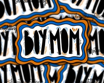 Boy Mom Sticker | Handlettered Sticker | Mom of Boys | Blue and Orange | Funky Mom Stickers | Mama Sticker | Mom Merch | Cool Moms | Wavy