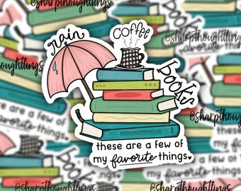 Coffee, Books, Rain Sticker | Book Lover Sticker | Coffee Lover | Rain Lover | Book Nerd Sticker | Tea Lover and Coffee Lover | Bookish Gift