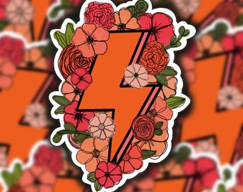 Lightning Bolt Floral Sticker | Group of Florals | Relatable Sticker | Lightning Bolt Aesthetic | Trendy Sticker | Water Resistant