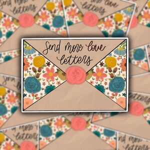 Enviar más cartas de amor Pegatina / Carta de amor / Sobre floral / Linda pegatina de amor / Pegatina floral / Carta de amor floral / Estética boho
