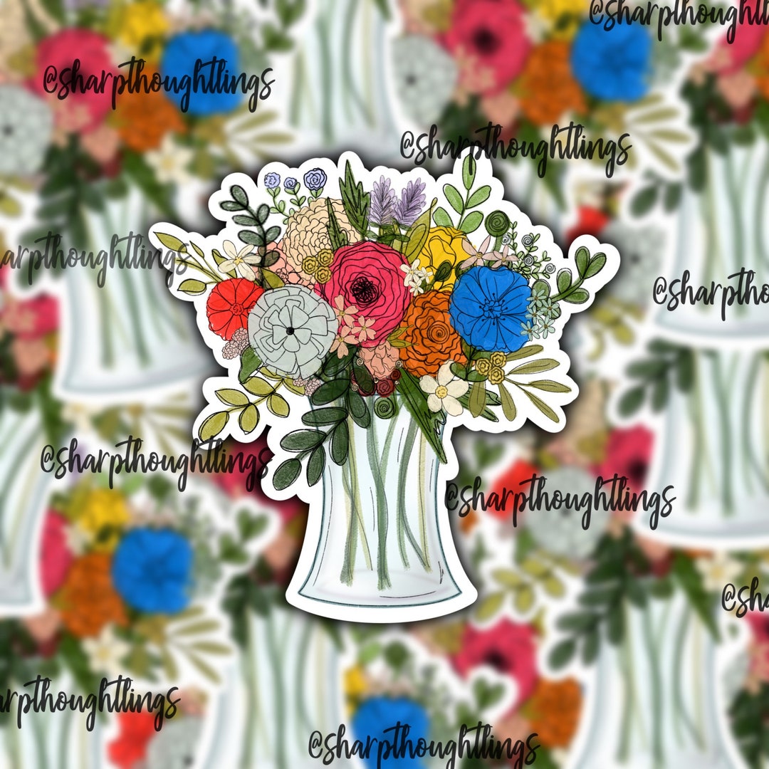 Floral Bouquet Sticker | Multi-colored Florals | Flowers in a Vase ...