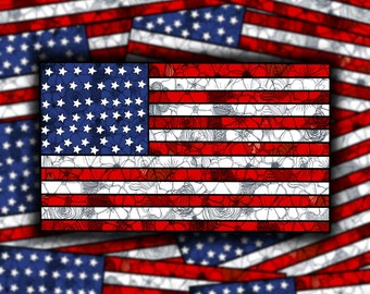 Floral USA Flag Sticker | Floral Patriotic Stickers | Handdrawn Florals | Home Stickers | USA Florals | American Flag