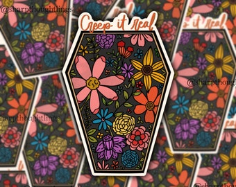 Floral Coffin Sticker | Halloween Sticker | Fall Sticker | Spooky Season | Cute Spooky Sticker | Halloween Merch | Creep it Real Sticker