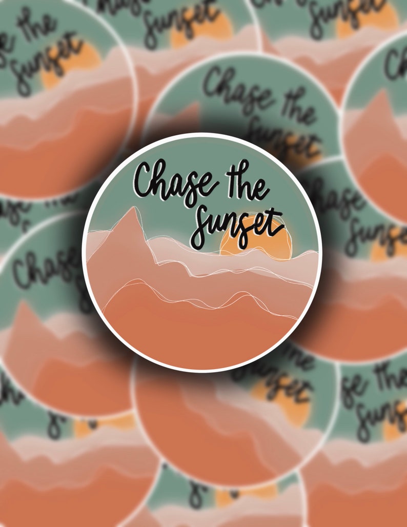Chase the Sunset Sticker | Sunset Aesthetic Sticker | Mountain Range ...