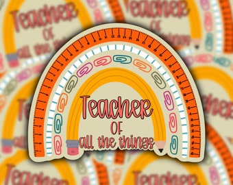 Teacher Rainbow Sticker | Teacher Stickers | School Supply Rainbow Teacher Sticker | Weatherproof and Water Resistant | Two Options