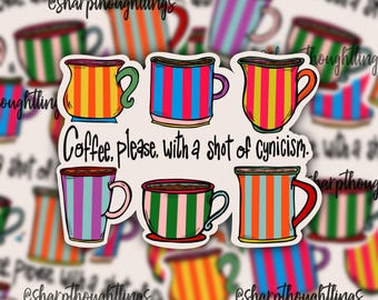Striped Coffee Cup Sticker | Iced Coffee Lover | Coffee Lover | Trendy Coffee Sticker | Shot of Cynicism | Let’s Go For Coffee | Colorful