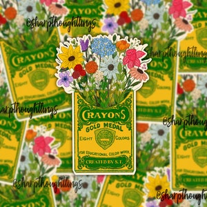 Vintage Crayon Box Sticker | Artist Sticker | Art Stickers | Floral Crayons Sticker | Creating Sticker | Coloring | Art Stickers | Vintage