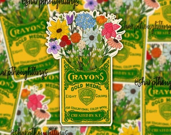 Vintage Crayon Box Sticker | Artist Sticker | Art Stickers | Floral Crayons Sticker | Creating Sticker | Coloring | Art Stickers | Vintage