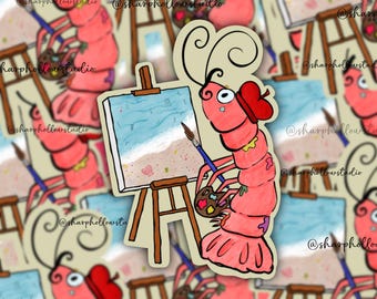 Artist Shrimp Sticker | Art Animals | Shrimp Van Gogh | Shrimp Stickers | Painting Shrimp | Animal Painter | Animals with Jobs | Whinsical