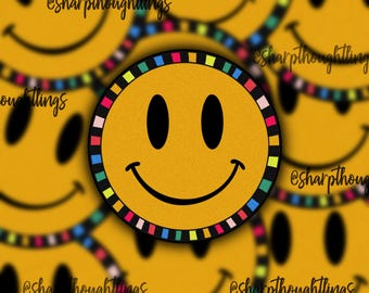 Smiley Face Striped Sticker | Rainbow Color Smiley Face | Smile Sticker | Smiley Aesthetic | Trendy Sticker | Waterproof | Trendy Smiley