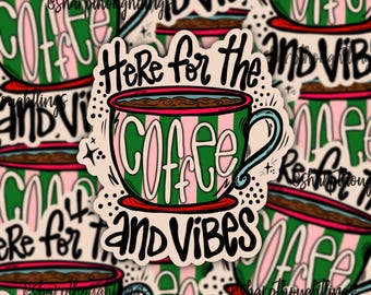 Striped Coffee Cup Sticker | Iced Coffee Lover | Coffee Lover | Trendy Coffee Sticker | Here for the Coffee and Vibes | Colorful | Bright