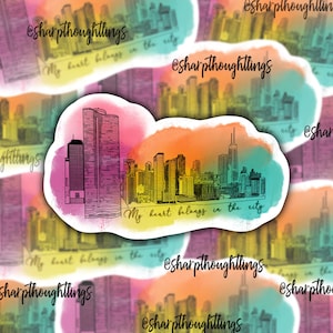 My Heart Belongs in the City Sticker | Chicago Skyline | Chicago Sticker | Chicago Illinois | Windy City Sticker | City Sketch