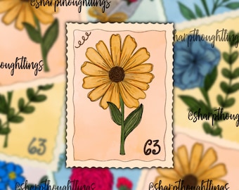 Floral Stamp Stickers | Flowers | Faux Stamps | Trendy Stickers | Girly Gifts | Preppy Stickers | Boho Style | Stamps | Stickers for Her