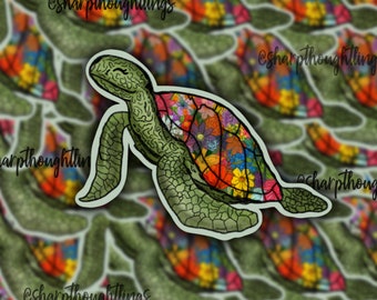Floral Turtle Sticker | Cute Sea Turtle Sticker | Animal Sticker | Sea Creature Stickers | Floral Turtle | Sea Turtles | Turtle Sticker
