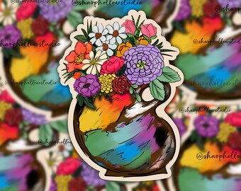 Paint Palette Bouquet Sticker | Floral Sticker | Vintage Inspired Stickers | Artist Sticker | Creative Floral Vibe | Oil Acrylic Watercolor
