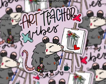 Artist Opossum Sticker | Art Teacher Vibes |    Possum Sticker | Colorful Opossum | Funky Artist Merch | Creative Stickers | Artist Animals