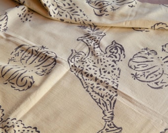 Tela antigua otomana con estampados manuales, década de 1800: 72"/32"
