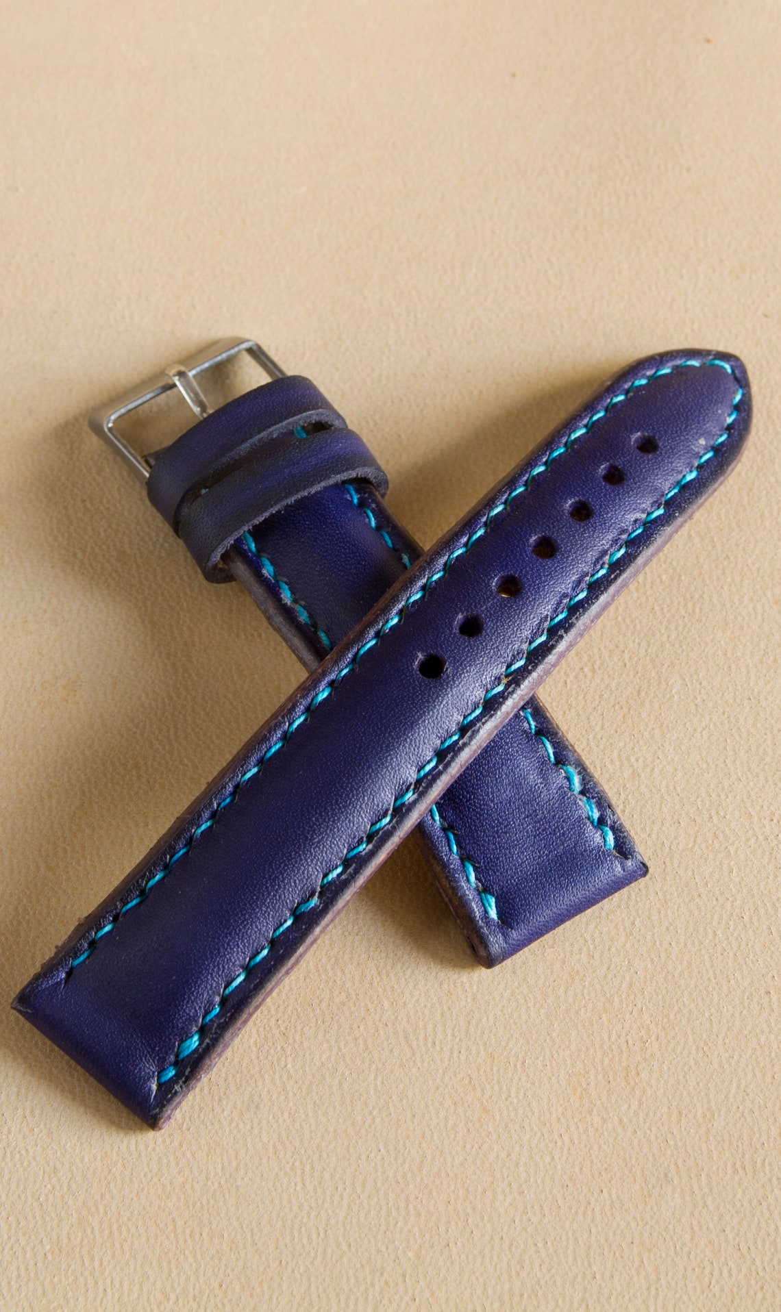 Blue Leather Watch Band 22 Mm 2426mm Watch Strap Watch Etsy
