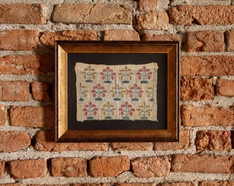 Fragmento textil bordado otomano antiguo Árbol de la vida, década de 1800