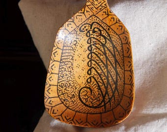 Cuchara de madera vintage tallada a mano, arte de caligrafía turca coleccionable