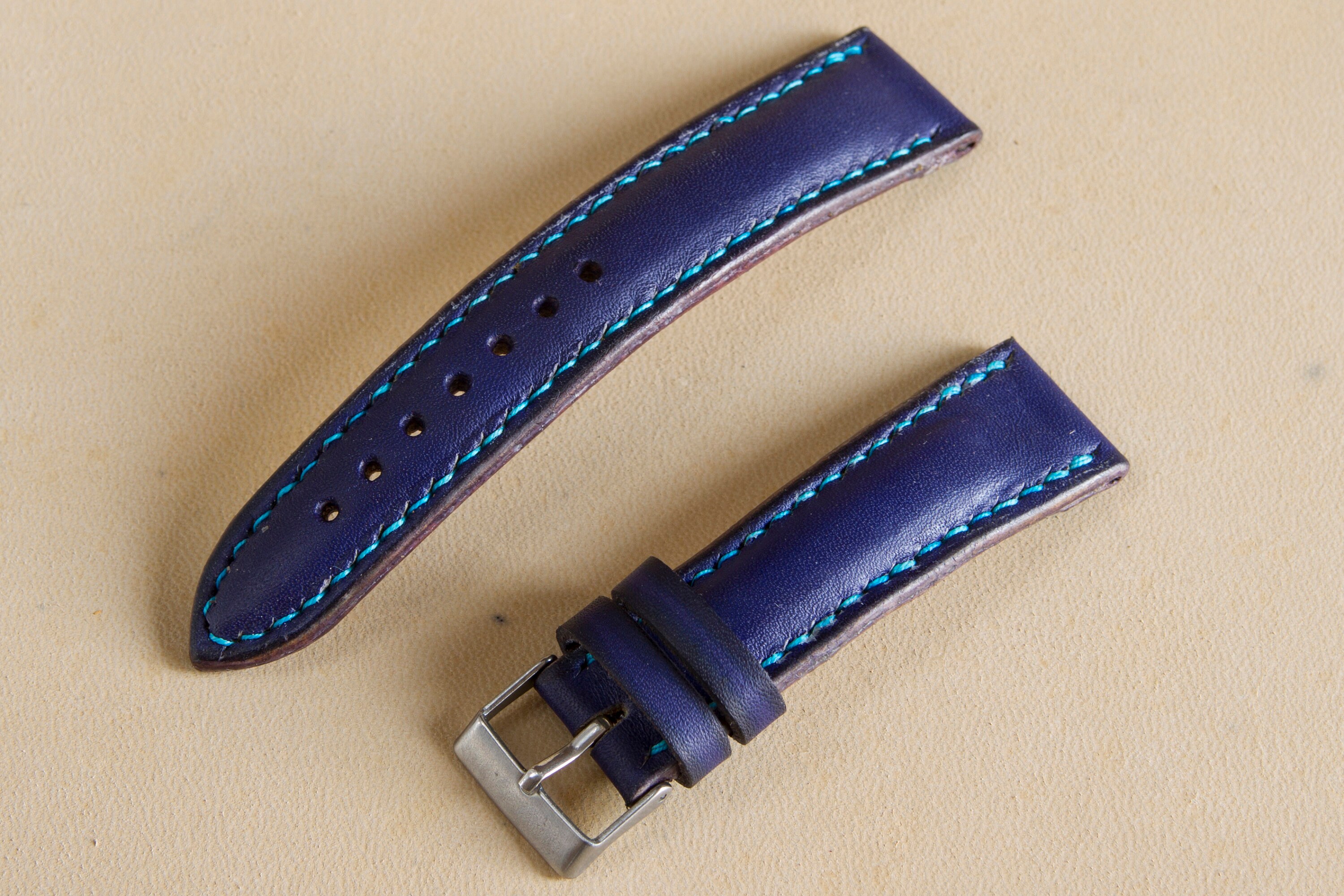 Blue Leather Watch Band 22 Mm 2426mm Watch Strap Watch Etsy