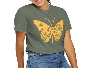 Boho Butterfly Tee: Floral Design, Comfort Colors Shirt