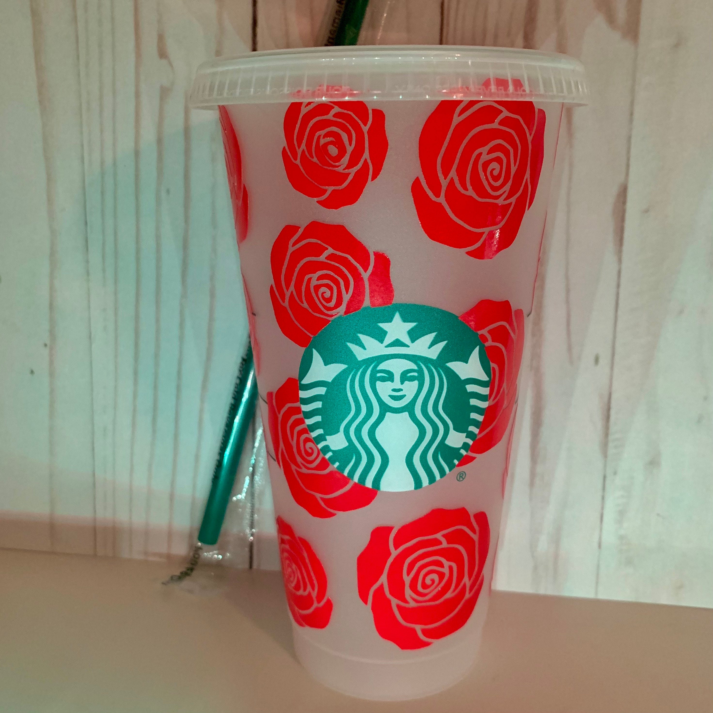 Rose Starbucks 24 oz Cold Cup Rose Full Wrap Rose Tumbler Etsy