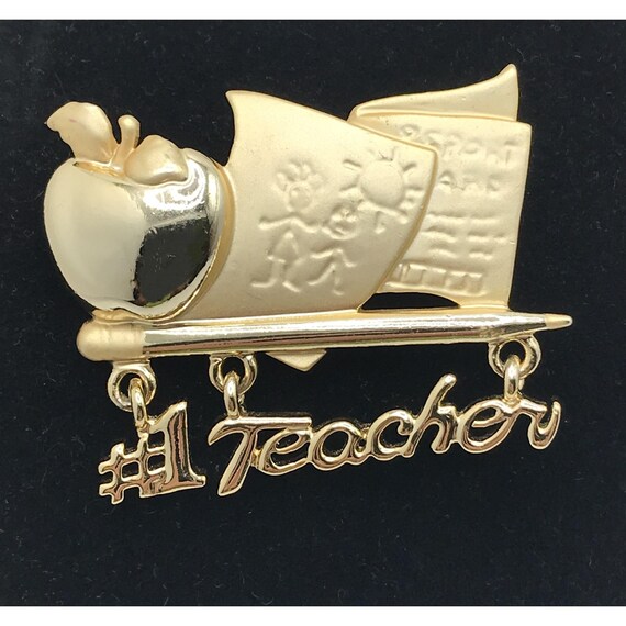 Signed AJC #1 Teacher Brooch Pin Apple School Charm Teaching Appreciation Gift