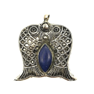 Lapis Lazuli Afghan Silver Fish Pendant Pisces Old Afghanistan Koi Luck Old Large