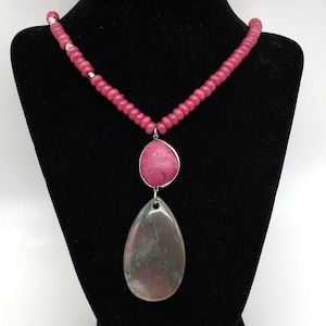 Vintage Blutstein Heliotrope Anhänger Halskette Quarz Perlen Healing Chalcedon