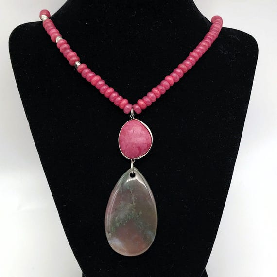 Vintage Bloodstone Heliotrope Pendant Necklace Quartz Beaded