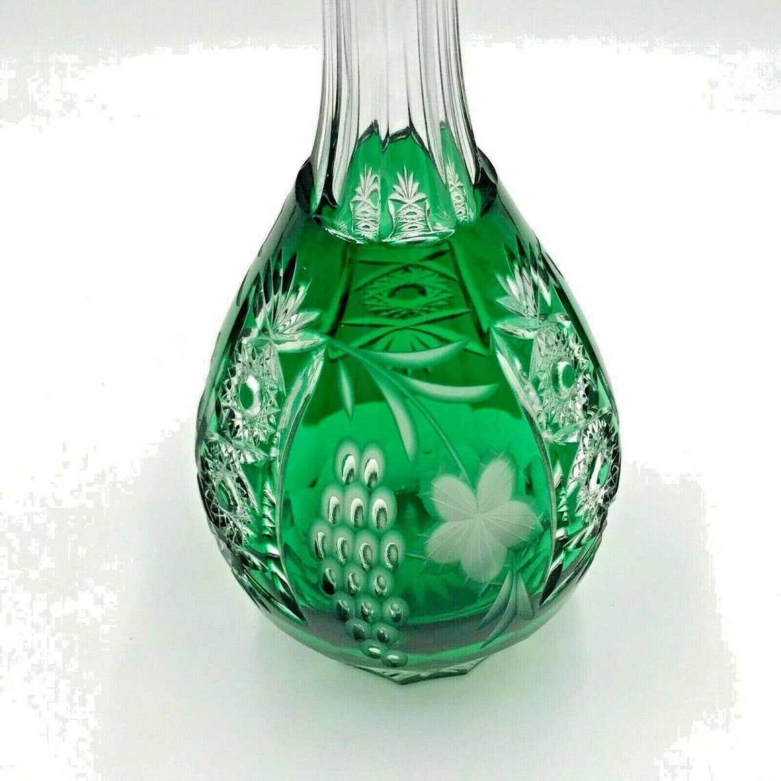 Green Ajka Crystal Decanter Czech Glass Hungary Bohemian Etsy