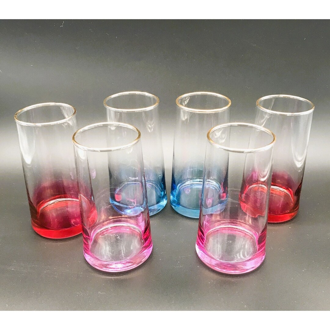 Ombre Fade Drinking Glasses Jeannette Libbey Set 6 Glassware Cocktail ...