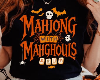Mahjong Halloween PNG, Diseño de camiseta Mahjong con Mahghouls (Descarga digital)