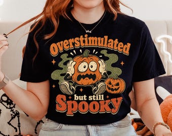 Overstimulated Pumpkin PNG, Vintage Halloween Sensory Overload Shirt Design (Digital Download)