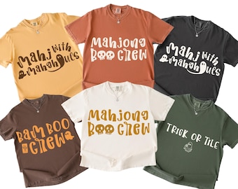 Paquete de imágenes PNG de Mahjong de Halloween, diseño de camiseta de Mahjong Boo Crew, diseño de sublimación (descarga digital)
