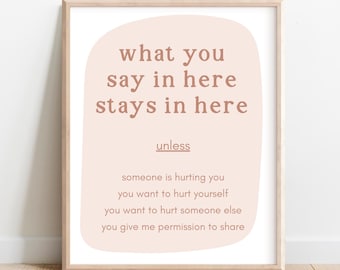 What You Say In Here Stays In Here Poster, Printable Mental Health Wall Art, Therapy Office Decor, School Counselor Print, Digital Download