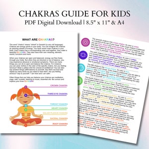 Guia para impressão de Chakras para crianças | Folha de dicas de chakra para crianças | Conjunto de cartões de chakra infantil | 7 gráficos de chakra | Download digital