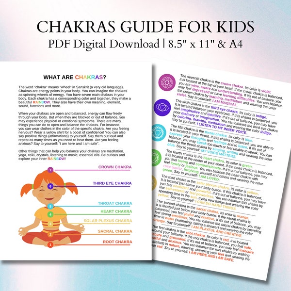 Chakras for Kids Printable Guide | Chakra Cheat Sheet for Children | Kids Chakra Cards Set | 7 Chakra Charts | Digital Download