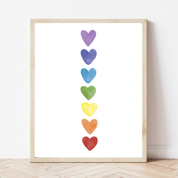 Chakra Wall Art Printable Poster | Watercolor Heart Poster in Retro Chakra Colors | Digital Download