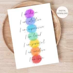 Tarjeta de Afirmaciones de Chakra, Tarjeta de Afirmaciones Soy, Tarjetas Imprimibles de Chakra