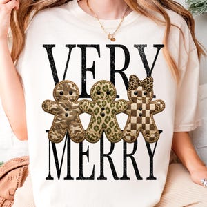 Faux Patchwork Gingerbread PNG, Retro Checkered Merry Christmas Design PNG, Trendy Leopard Print Holiday Graphic (Digital Download)