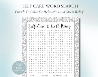 Self Care Word Search Printable Puzzle | Mindfulness Activity | Stress Relief | Relaxation Gift for Women | Well-Being Print | PDF Download