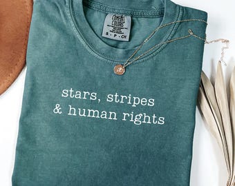 Stelle, strisce e diritti umani PNG, design per maglietta sulla giustizia sociale, citazione di protesta minimalista (download digitale)