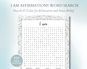 I Am Affirmations Word Search Puzzle | Printable Mindfulness Activity for Stress Relief & Relaxation | Self-Care Sheet | Digital Download