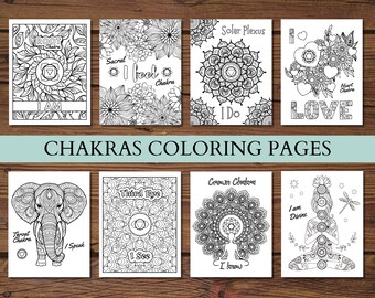 Mandalas de chakras para colorear, arte zentangle, alivio de la ansiedad (patrón PDF)