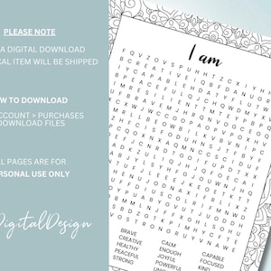 I Am Affirmations Word Search Puzzle | Printable Mindfulness Activity ...