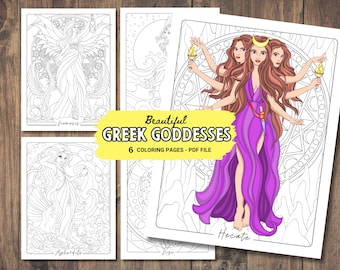 Greek Goddesses Printable Coloring Pages | Set of 6 Adult Coloring Sheets | Hecate, Nemesis, Aphrodite, Nyx, Hestia, Brizo